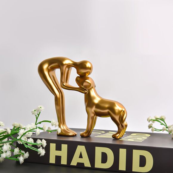 Cute Man and Dog Sculpture Pet Statue Home Décor Golden Memory Gift Dog Lover - Picture 2 of 8